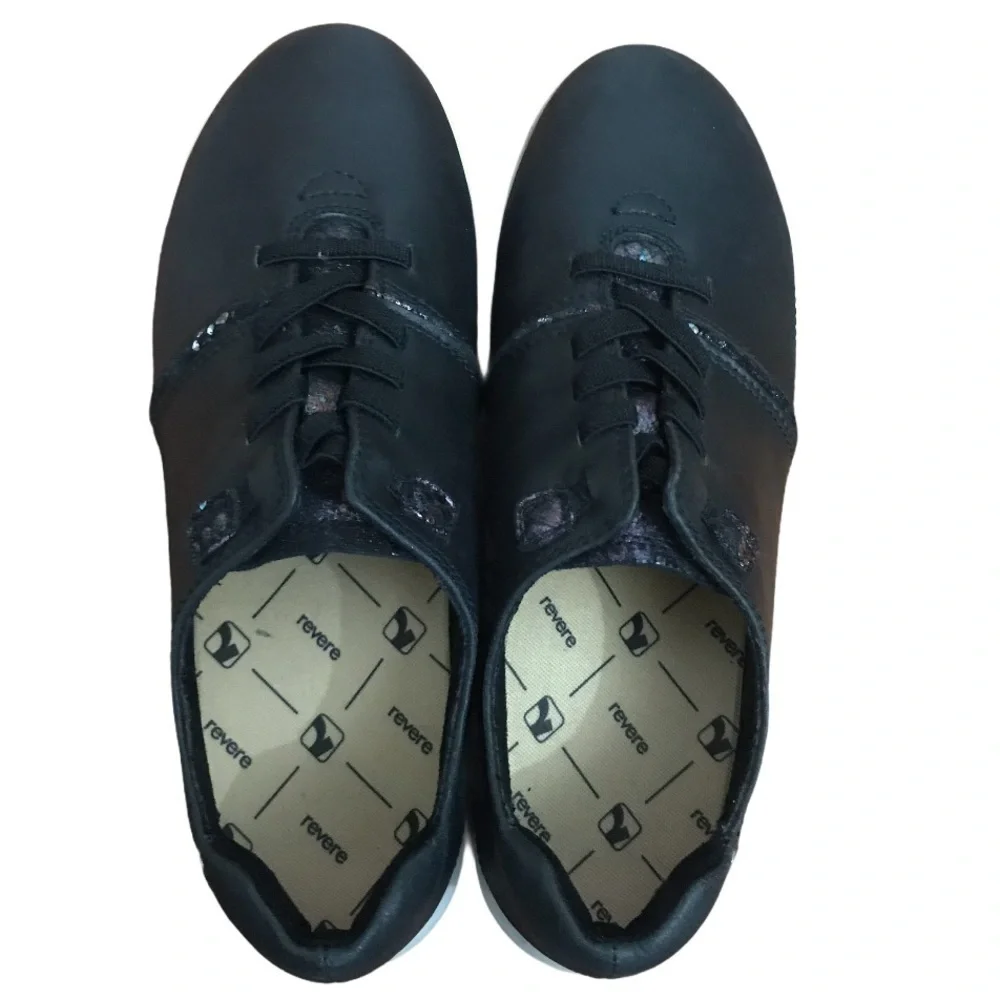 REVERE Women’s Crete Onyx Black Metallic Python Sneakers Shoe